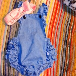 Ruffle Butts Overall with Pink Bow